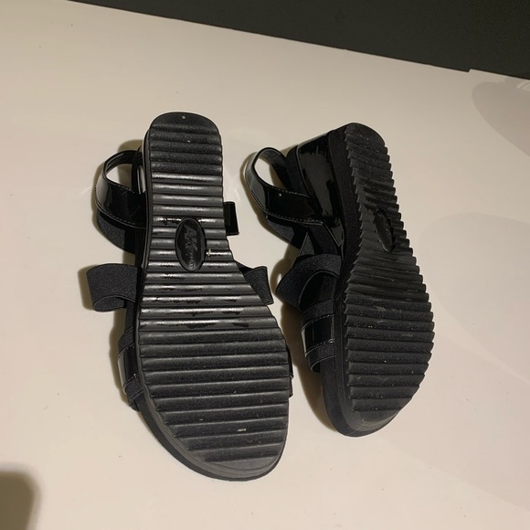 𝅺anne Klein Sport Black Wedged Elastic straps Sandals memory foam insoles - Picture 7 of 7